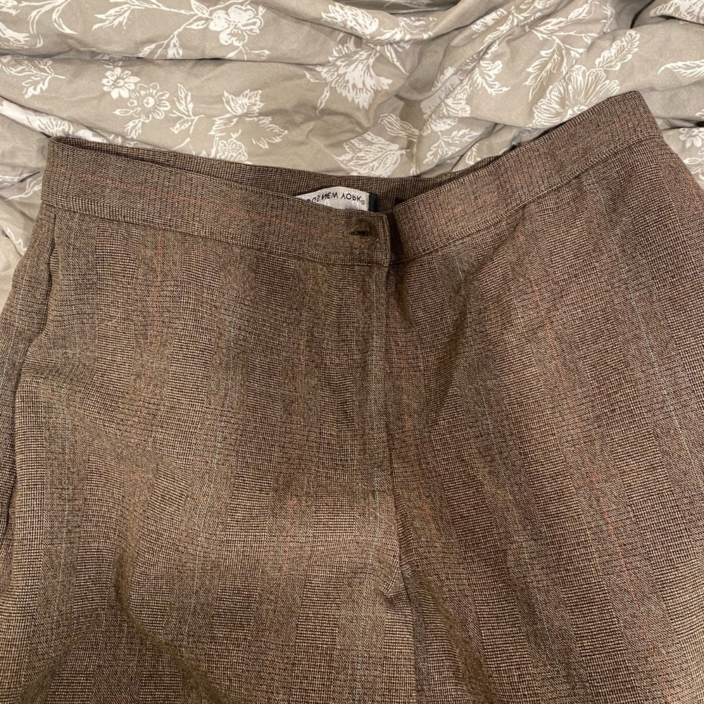 Brown Plaid Trousers mid rise